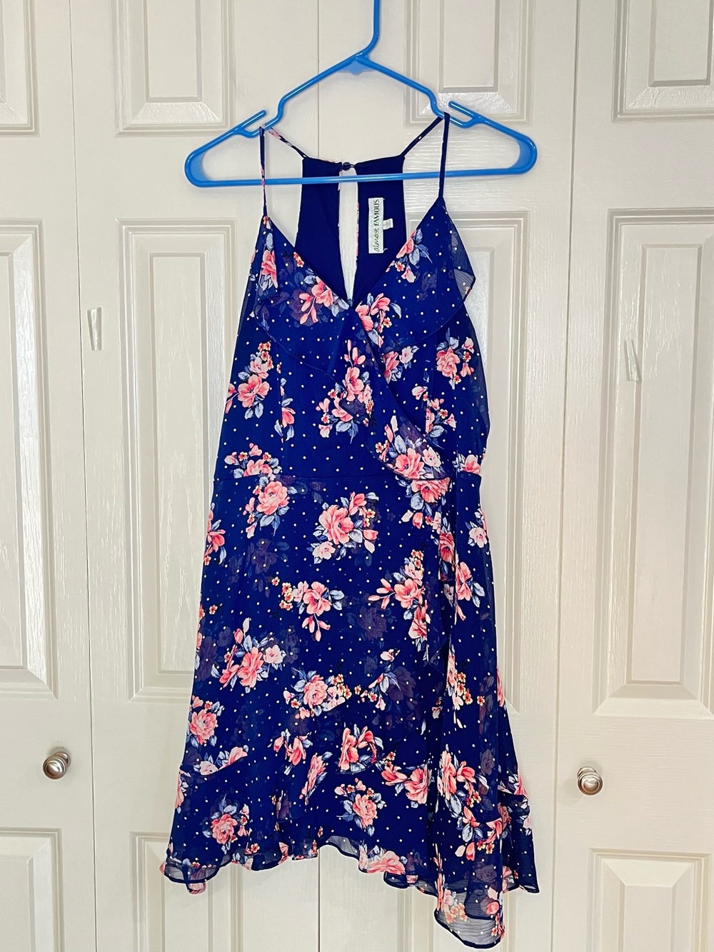 Almost Famous Navy Floral Polka Dot Flowy Mini Dress Size Large